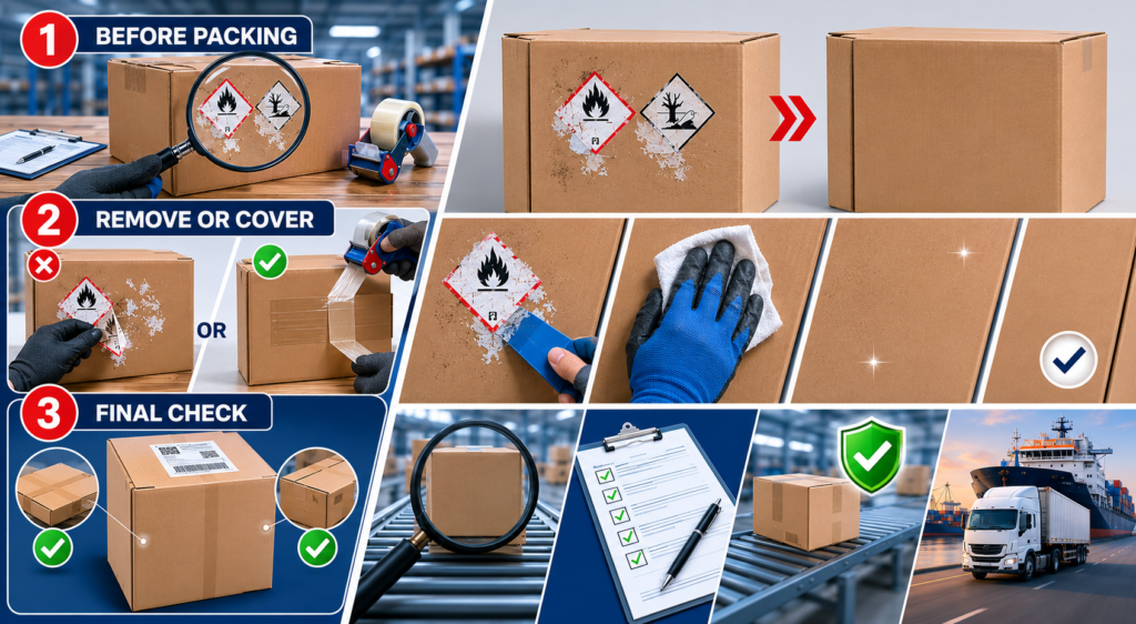 Internal Shipping Guideline: Removing Dangerous Goods Labels from Reused Packaging